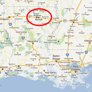 Map showing location of Monroe and West Monroe in Louisiana (courtesy of Google Maps)