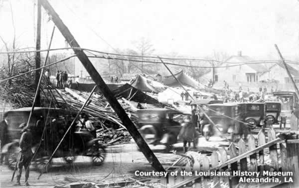 The remains of the Walter Luker Furniture Store & Murray Brothers Store, Main Street, Pineville, Louisiana after the tornado of April 4, 1923 The remains of the Walter Luker Furniture Store & Murray Brothers Store, Main Street, Pineville, Louisiana after the tornado of April 4, 1923