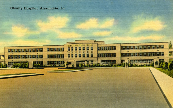 Vintage postcard of Huey Long Charity Hospital, Pineville, Louisiana
