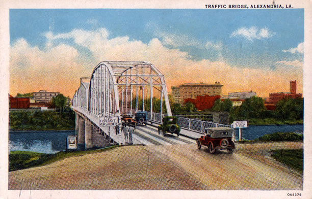 Traffic Bridge over the Red River, seen from Pineville, Louisiana, looking west towards Alexandria.