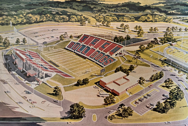 Color rendering of the proposed Aillet Stadium at Louisiana Tech - 1967