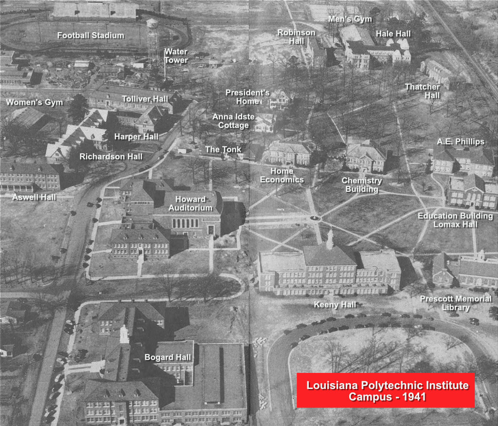 Aerial view of Louisiana Polytechnic Institute in 1941