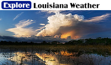 Current Louisiana weather conditions, historical weather information, and hurricane names
